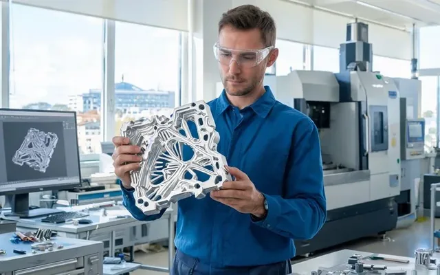 Prototype de pièce mécanique en aluminium usinée en CNC dans un atelier de précision à Genève