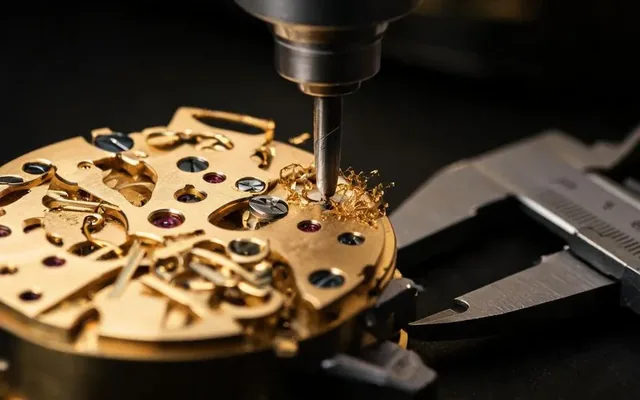 Micro-fraisage CNC d'un pont de mouvement en laiton pour la haute horlogerie genevoise